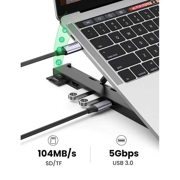 Ugreen Laptop Stand w/ Multi-Port 2xUSB + HDMI1.4 + Card Reader + 1xUSB-C with Power Delivery 7